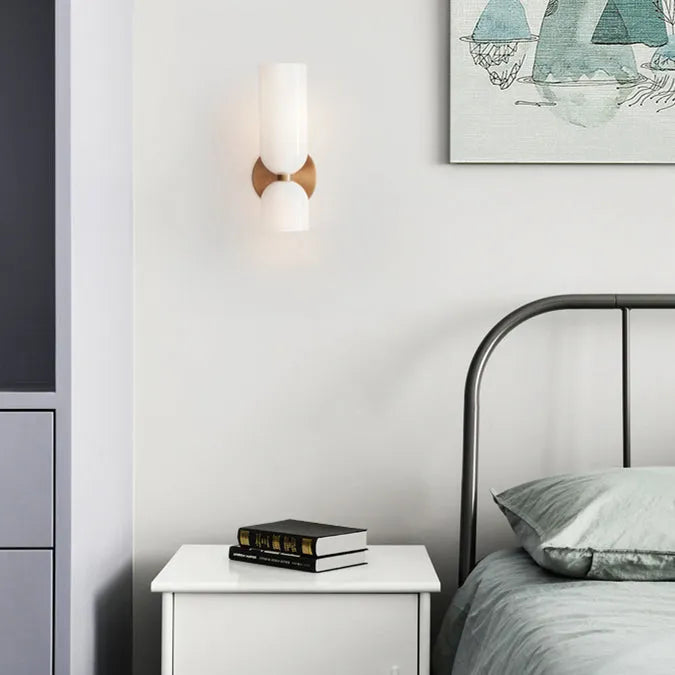 Applique a due luci in vetro rigato cilindrico blu, grigio o bianco