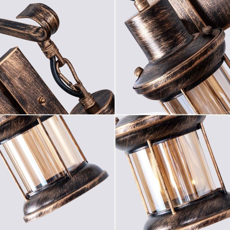 Applique a lanterna in metallo industriale retrò bronzo e nero da interno