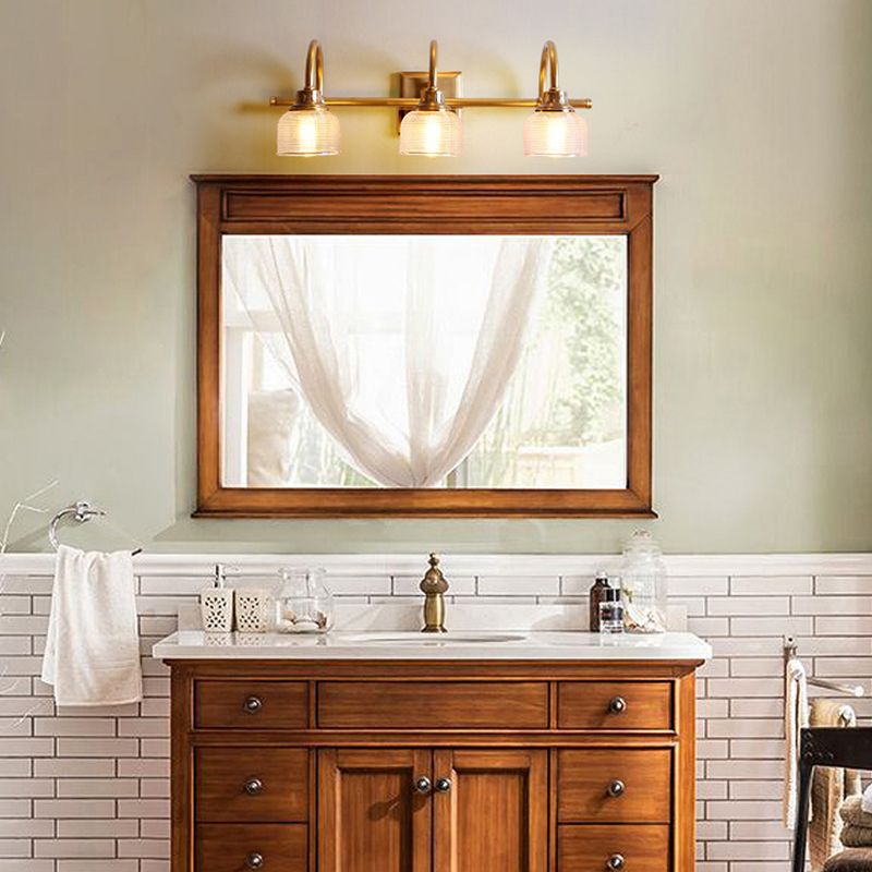 Applique da bagno in ottone anticato con vetro prismatico, lampada da parete a una, due o tre luci