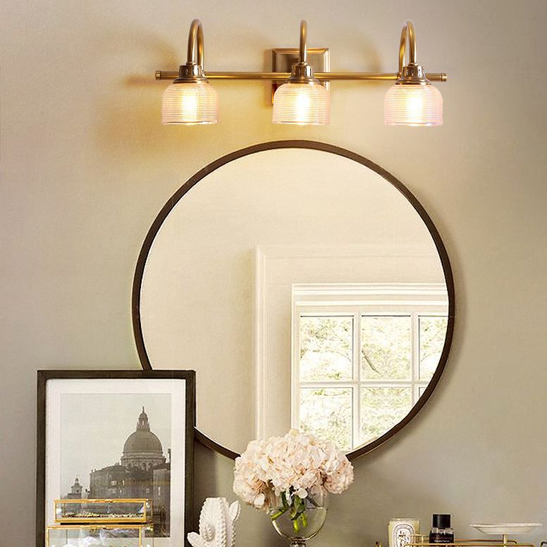 Applique da bagno in ottone anticato con vetro prismatico, lampada da parete a una, due o tre luci