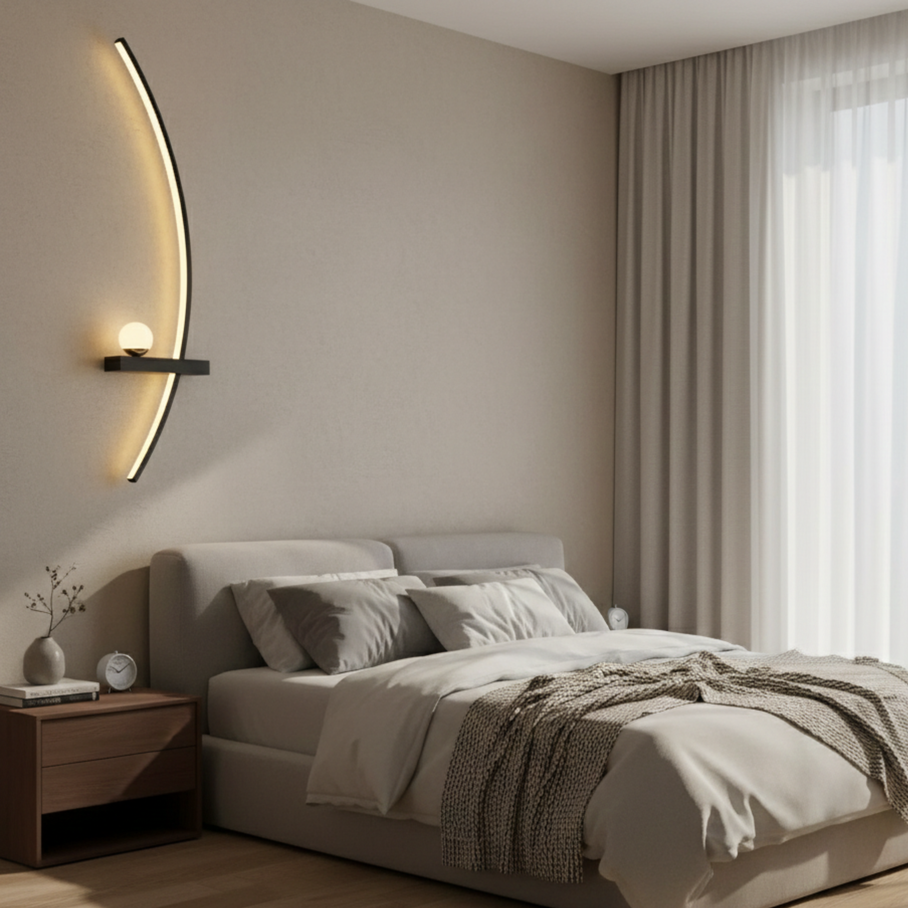 Applique LED moderna curva, set da 2 lampade da parete dimmerabili da comodino