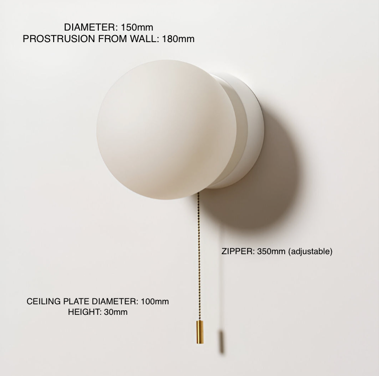 Applique LED nordica con globo in vetro satinato e cordicella