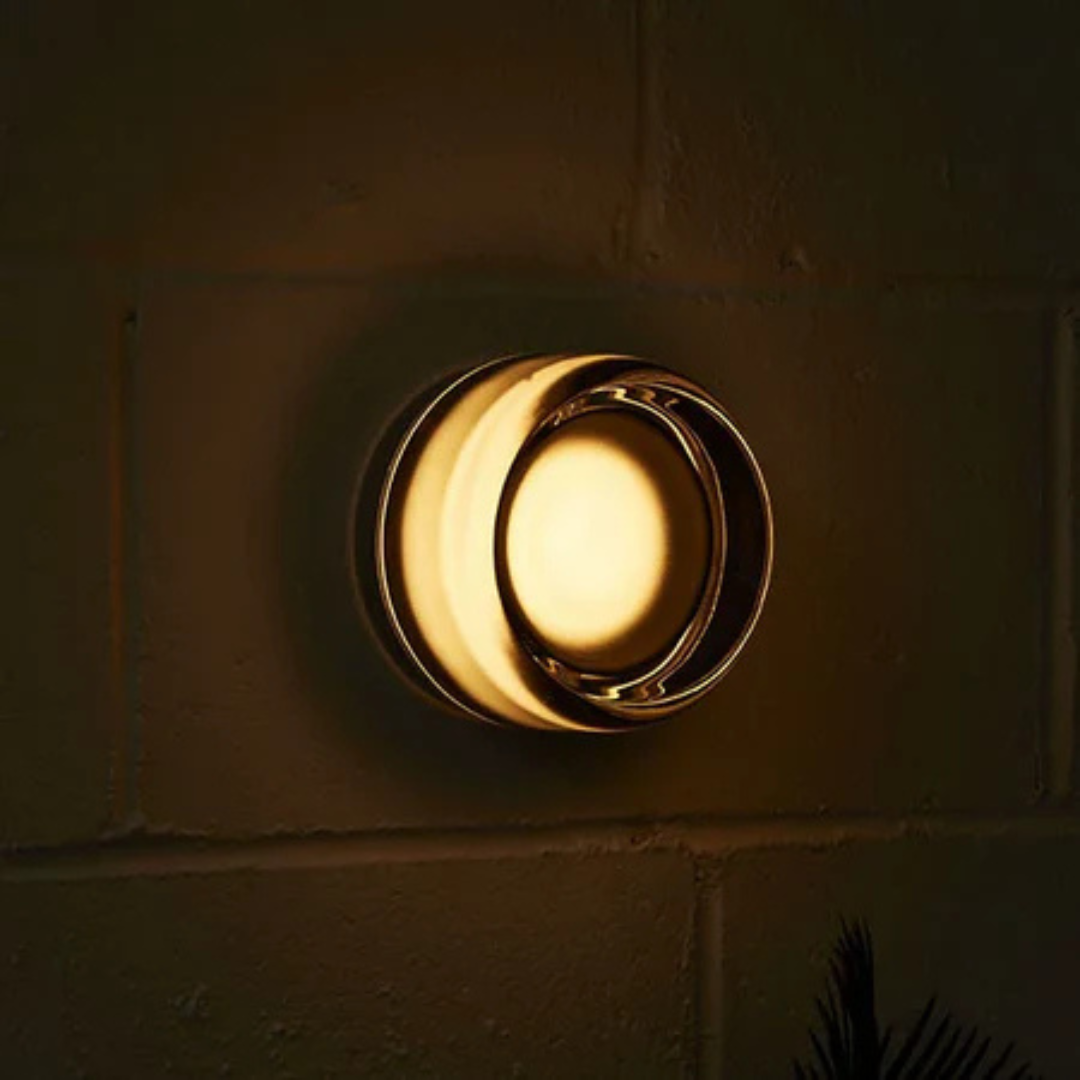 Applique rotonda in vetro colorato ambra, lampada da parete LED