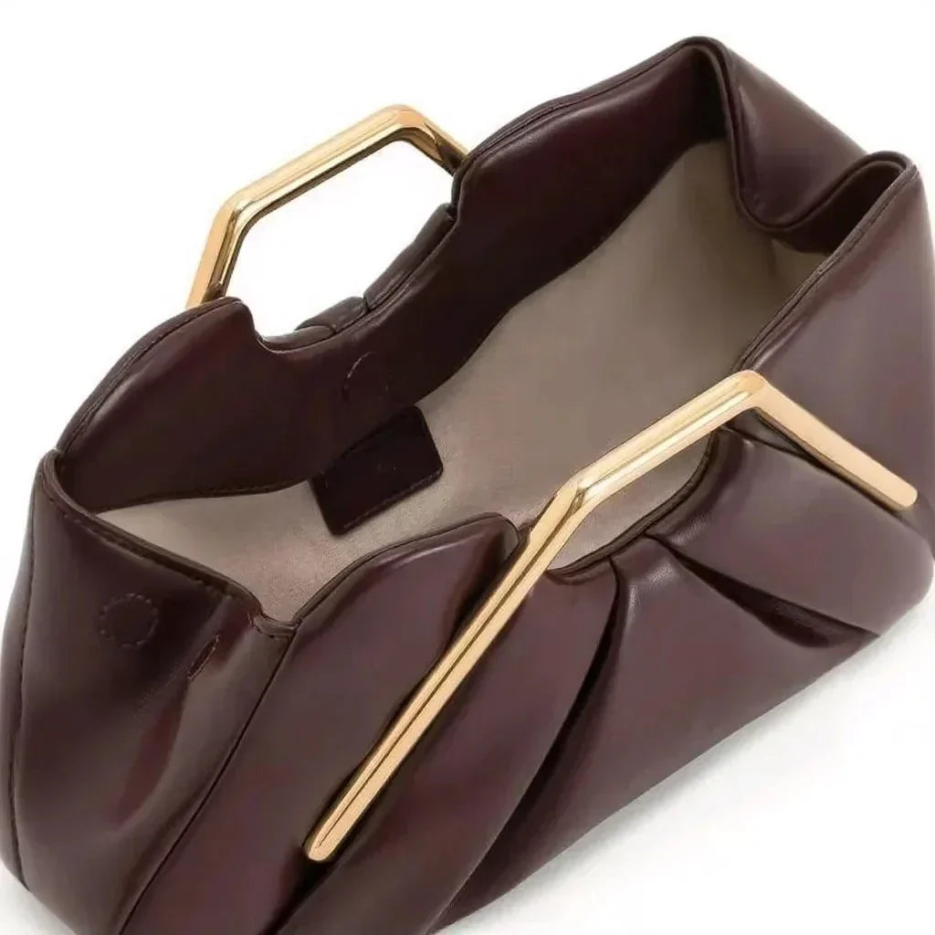 Arcangela pochette donna in similpelle con pieghe e manico esagonale, foto 3