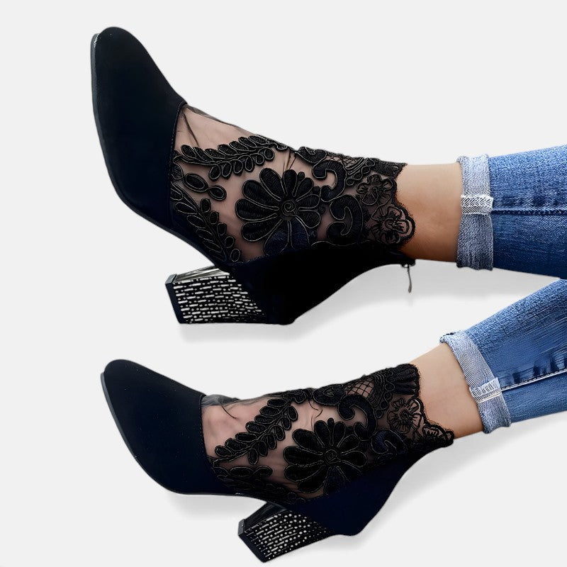 Ardea stivaletti donna con ricamo floreale e tacco largo, foto 4