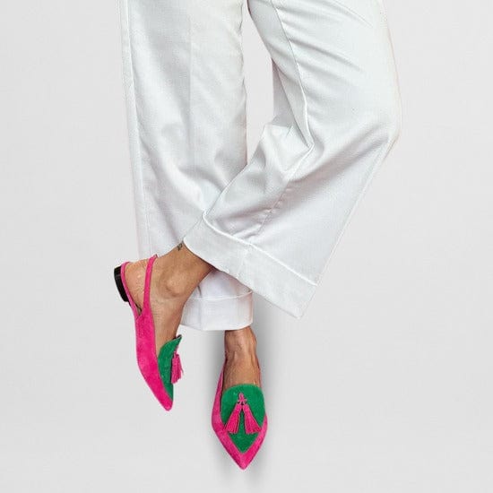 Barbara slingback donna a punta con nappine e linguetta a contrasto, foto 1