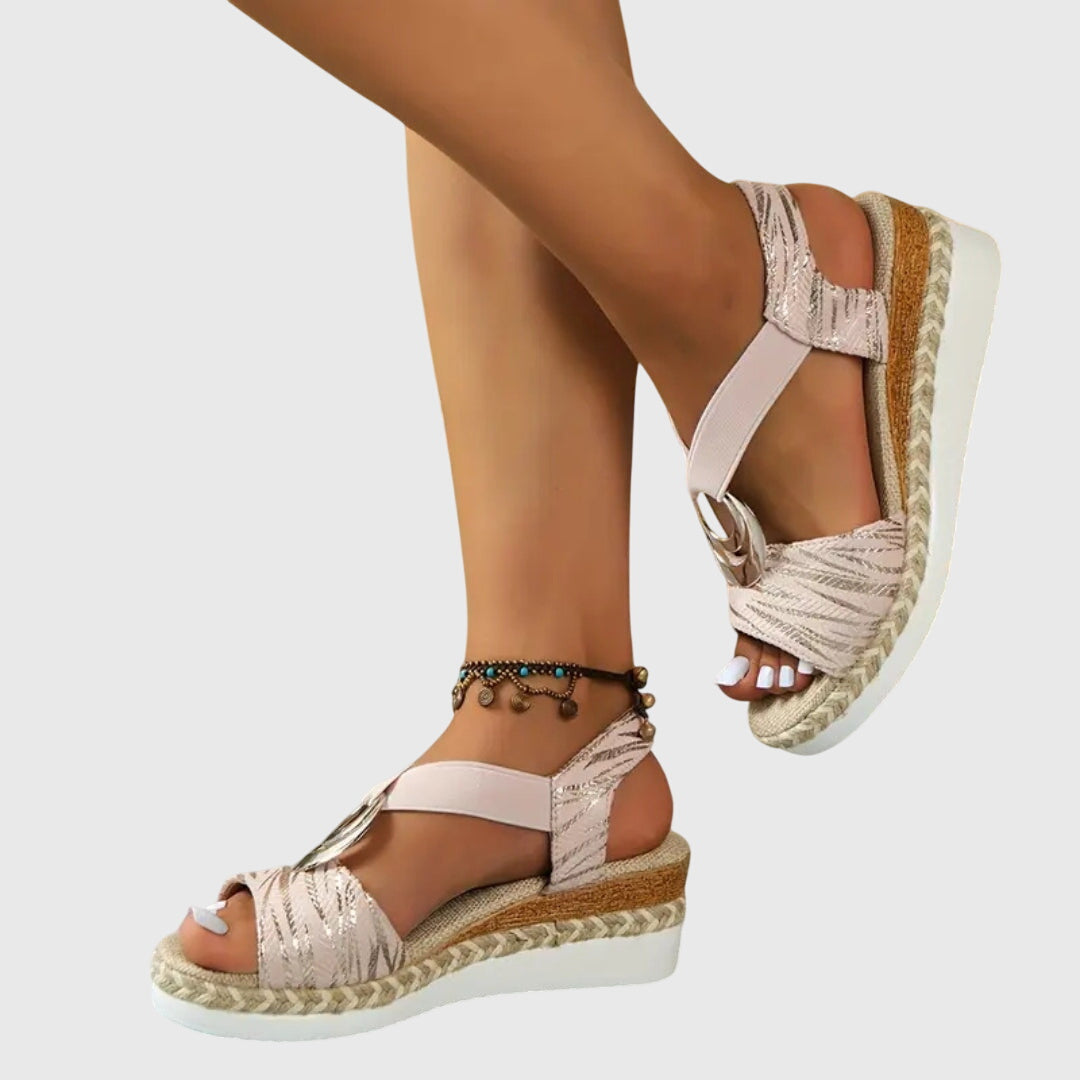 Carmela sandali donna con zeppa, fascia incrociata e anello decorativo, foto 1