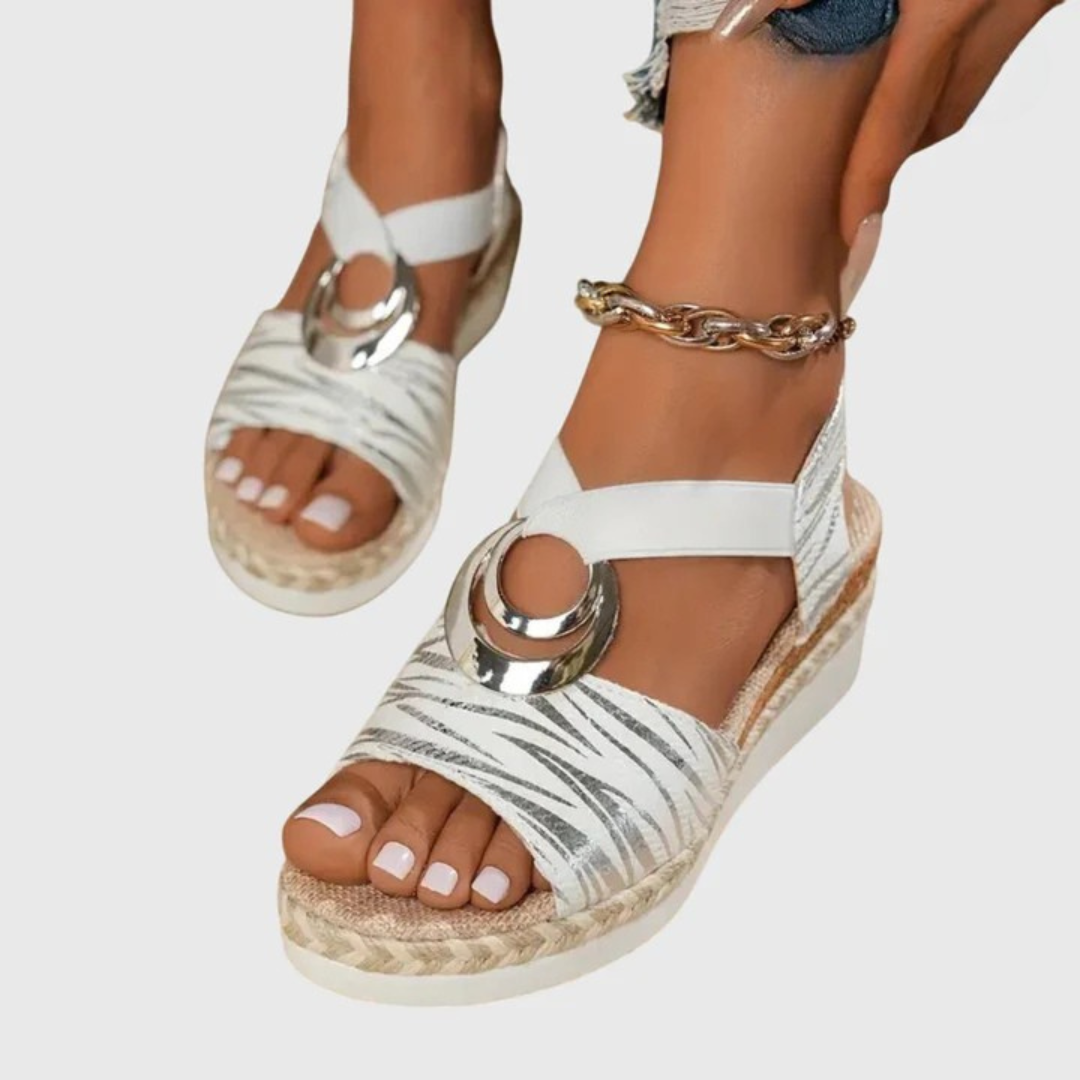 Carmela sandali donna con zeppa, fascia incrociata e anello decorativo, foto 7