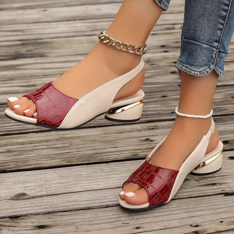 Edda sandali donna con tacco basso, punta aperta e cinturino slingback, foto 2
