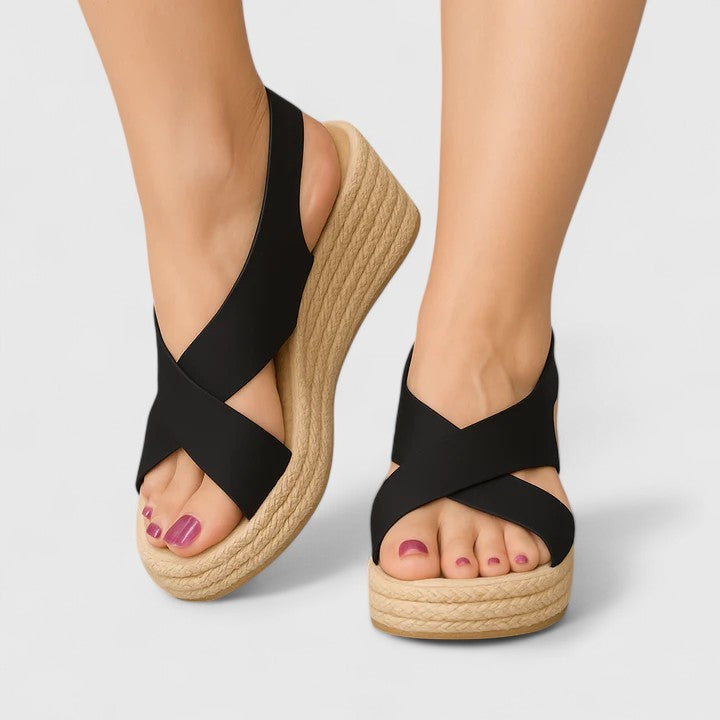 Enrichetta sandali donna con zeppa stile espadrillas e fasce incrociate, foto 2