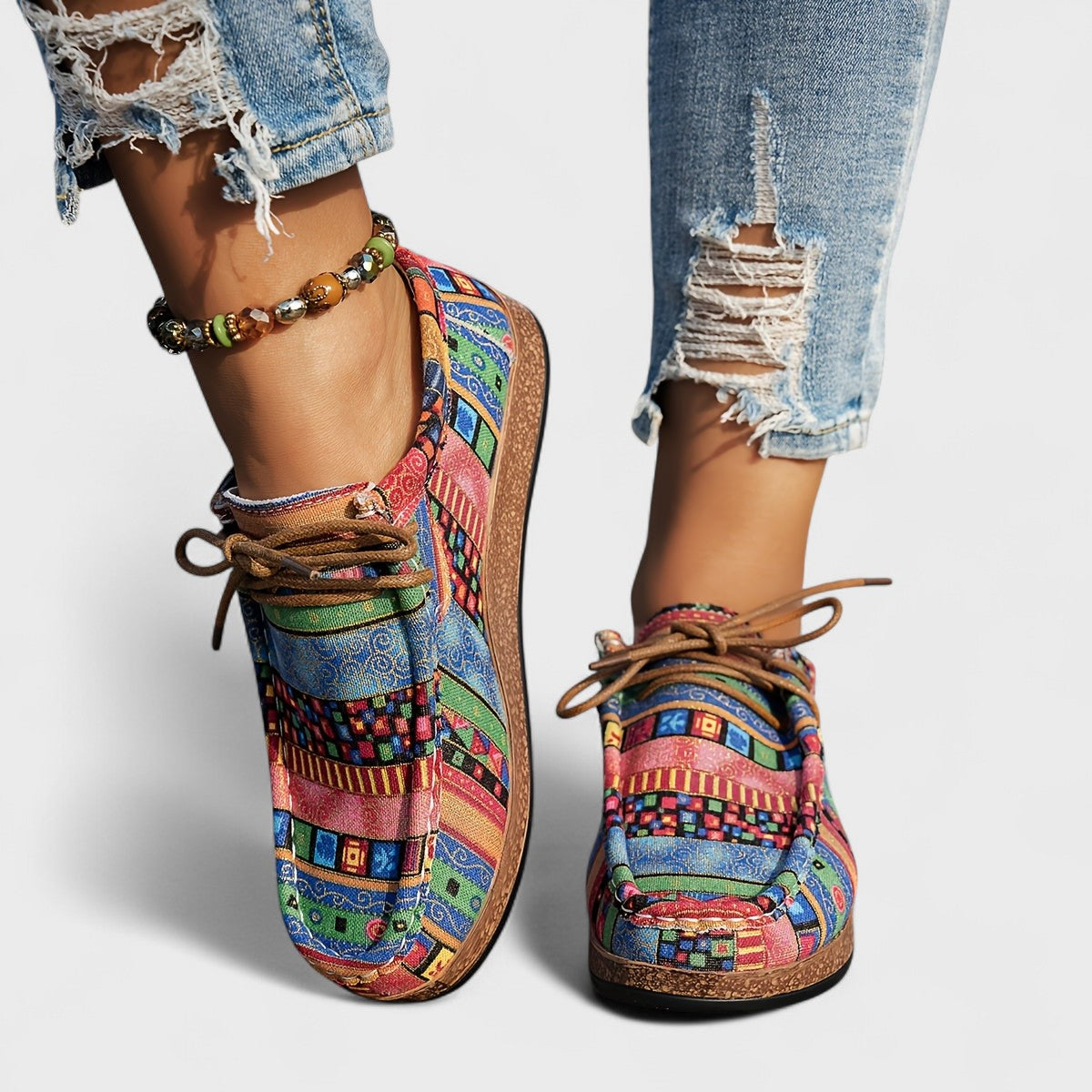 Fedora sneakers donna stringate con stampa patchwork e punta tonda, foto 5