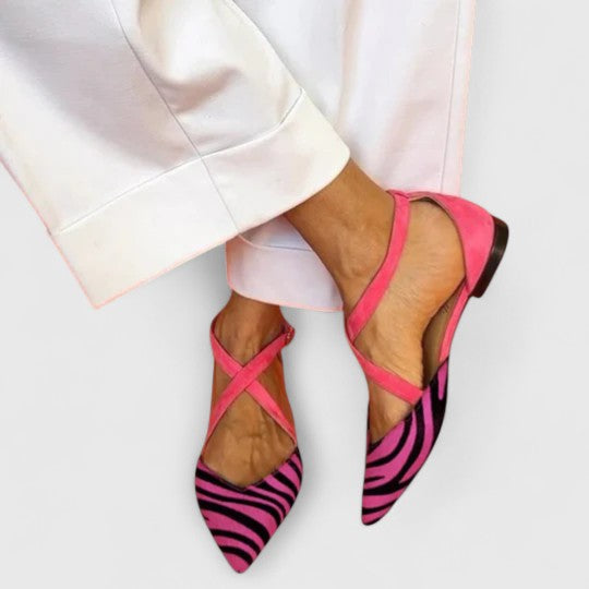 Giacinta ballerine donna a punta con stampa zebrata e cinturini incrociati, foto 3