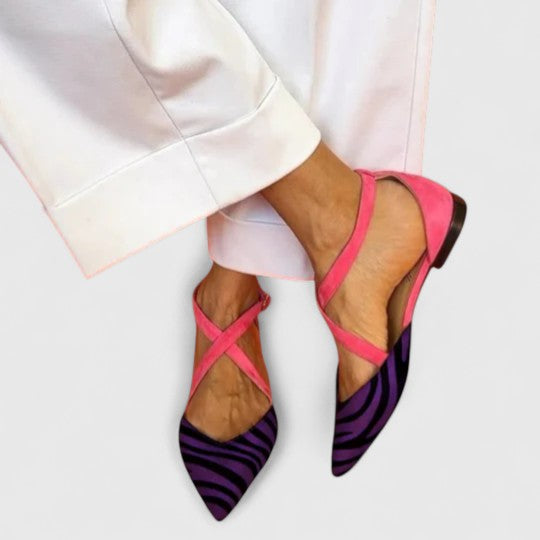 Giacinta ballerine donna a punta con stampa zebrata e cinturini incrociati, foto 5