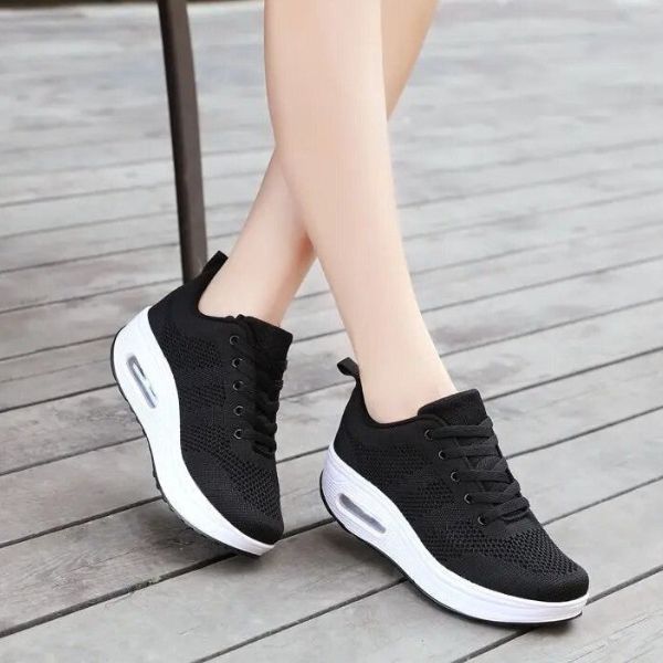 Irmgarda sneakers donna in maglia con lacci e suola alta, foto 3