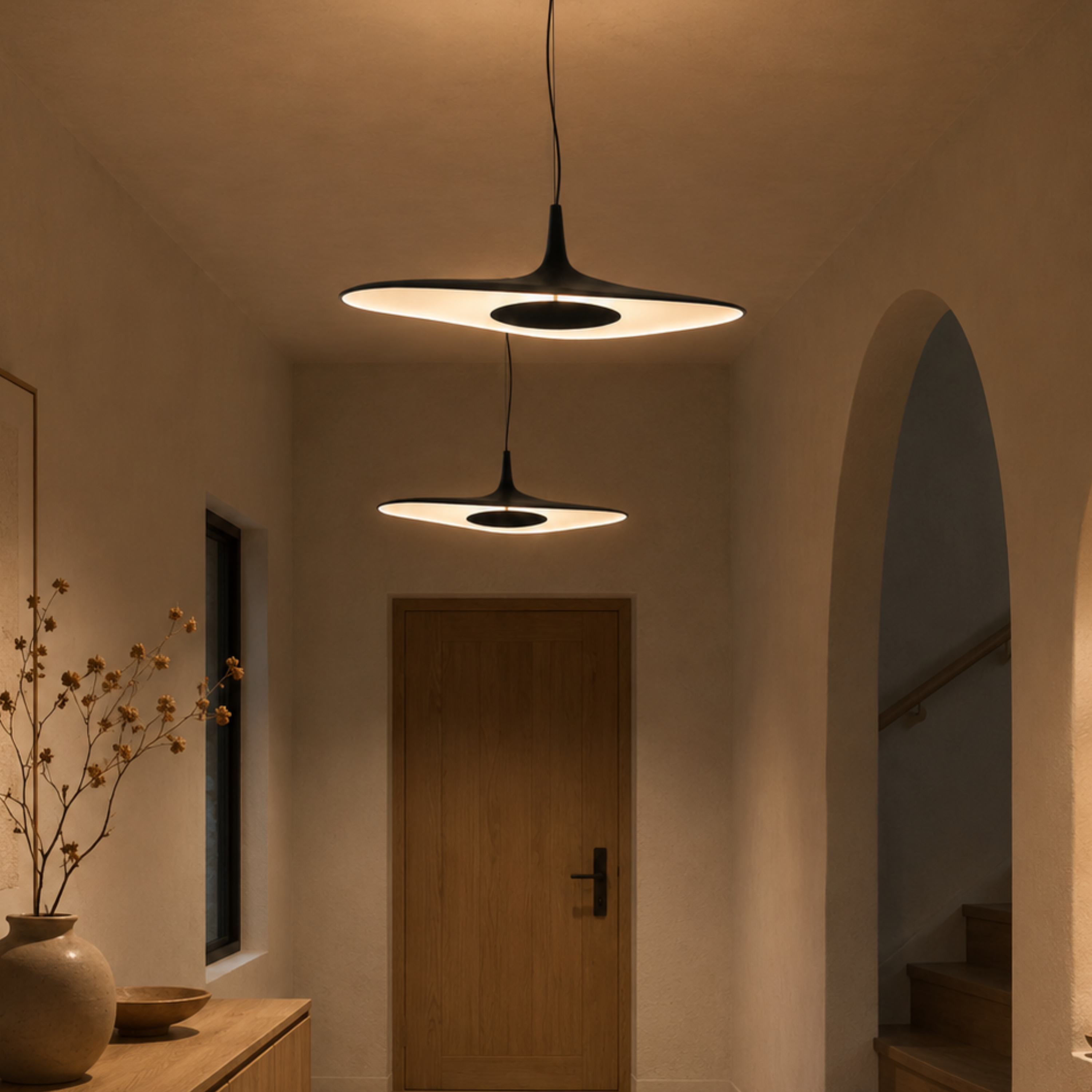 Lampada a sospensione a disco irregolare ondulato, moderna e minimalista