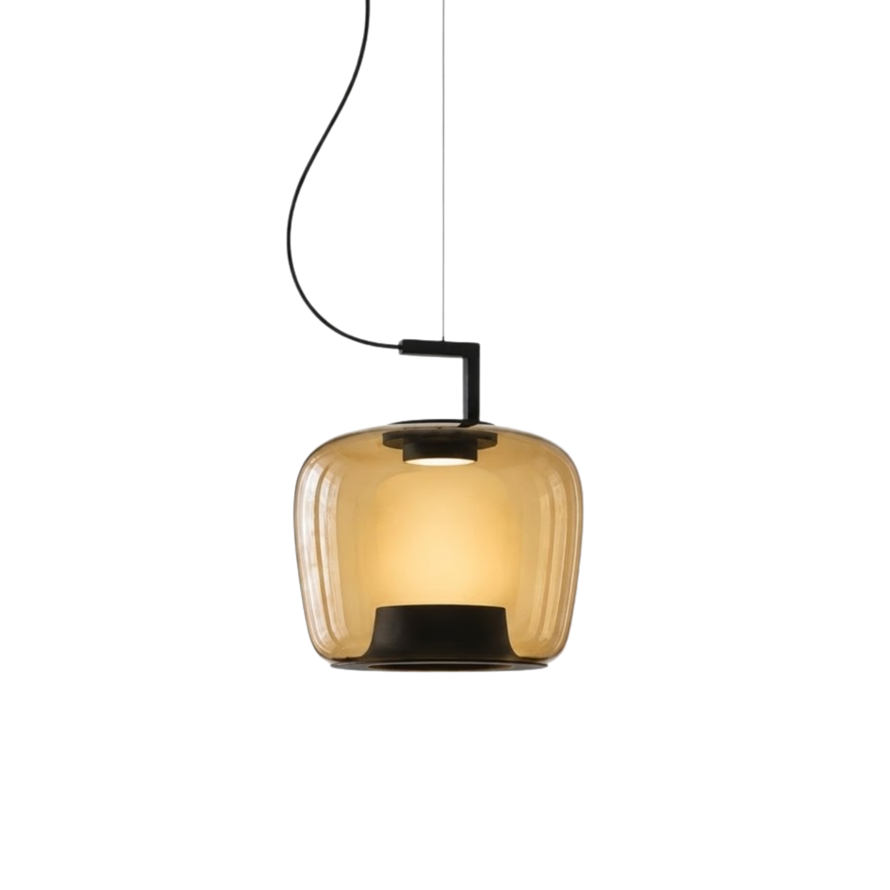 Lampada a sospensione a lanterna in vetro colorato ambra