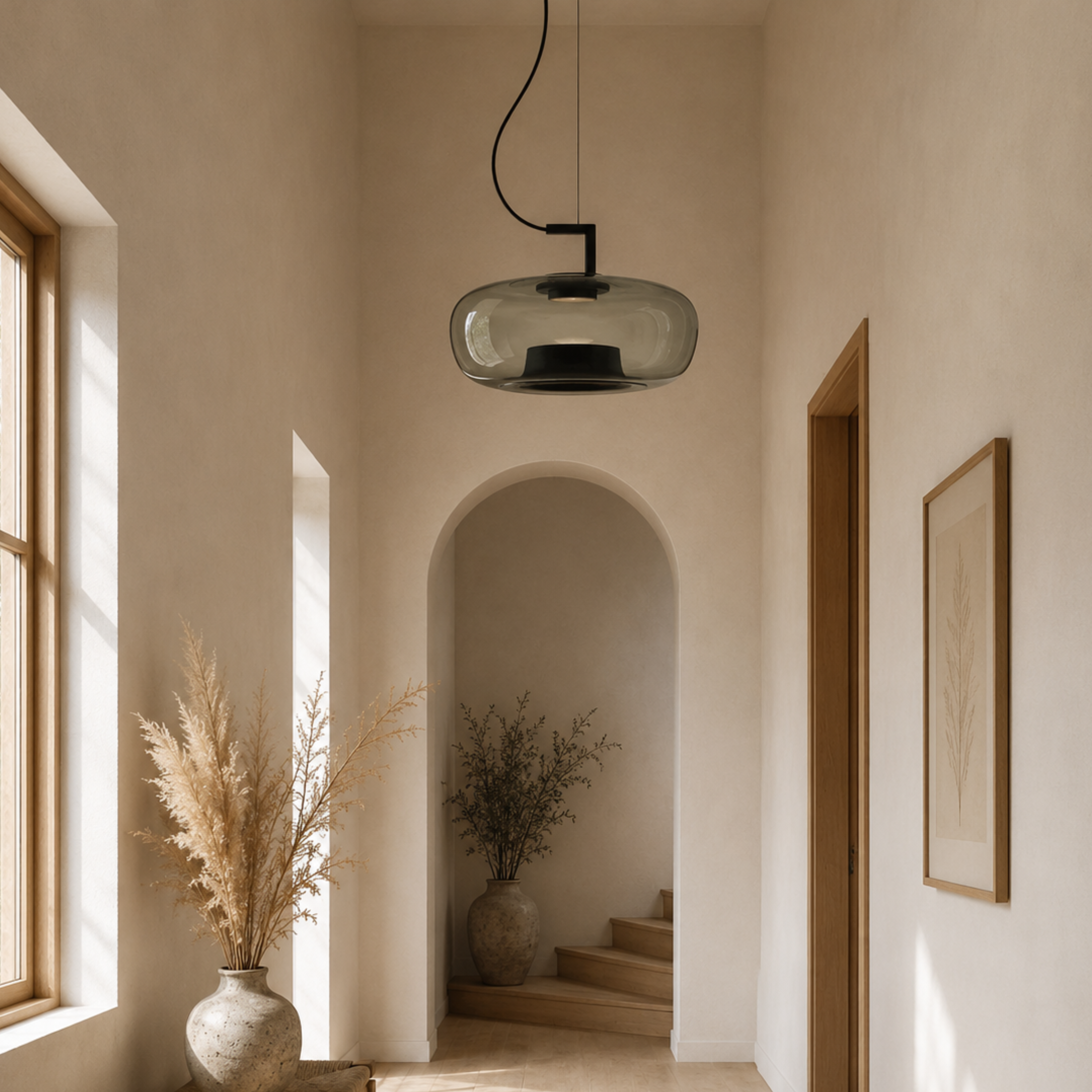 Lampada a sospensione a lanterna in vetro colorato ambra