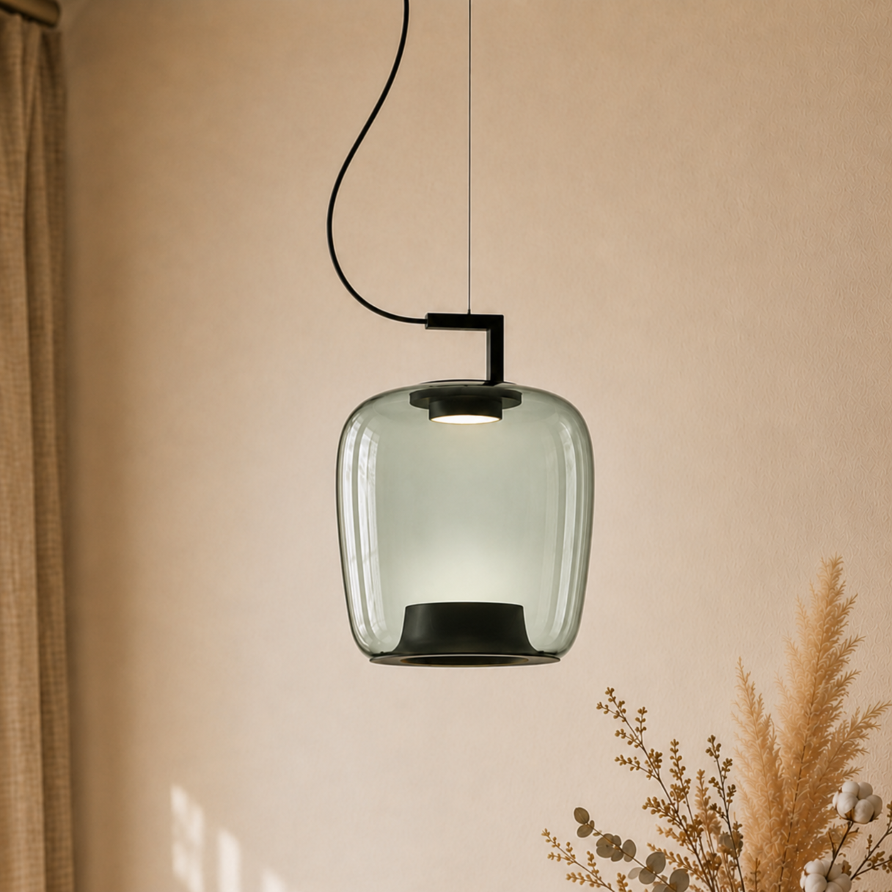 Lampada a sospensione a lanterna in vetro colorato ambra