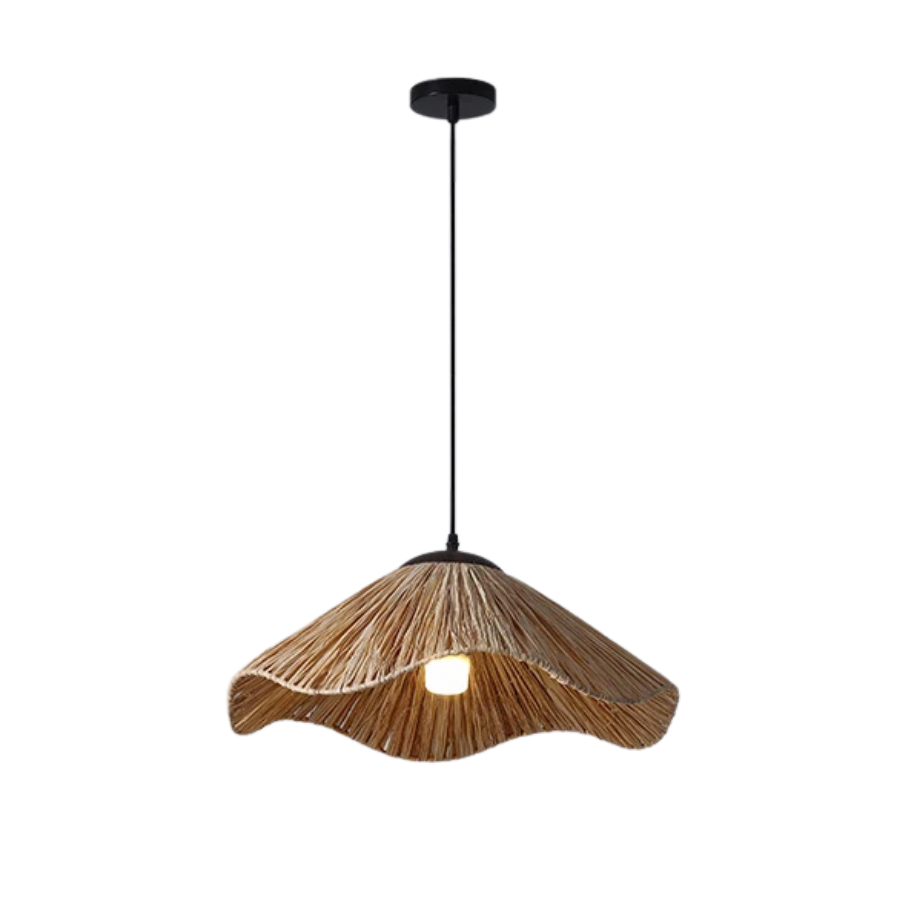 Lampada a sospensione boho in erba intrecciata naturale a forma di cappello di paglia
