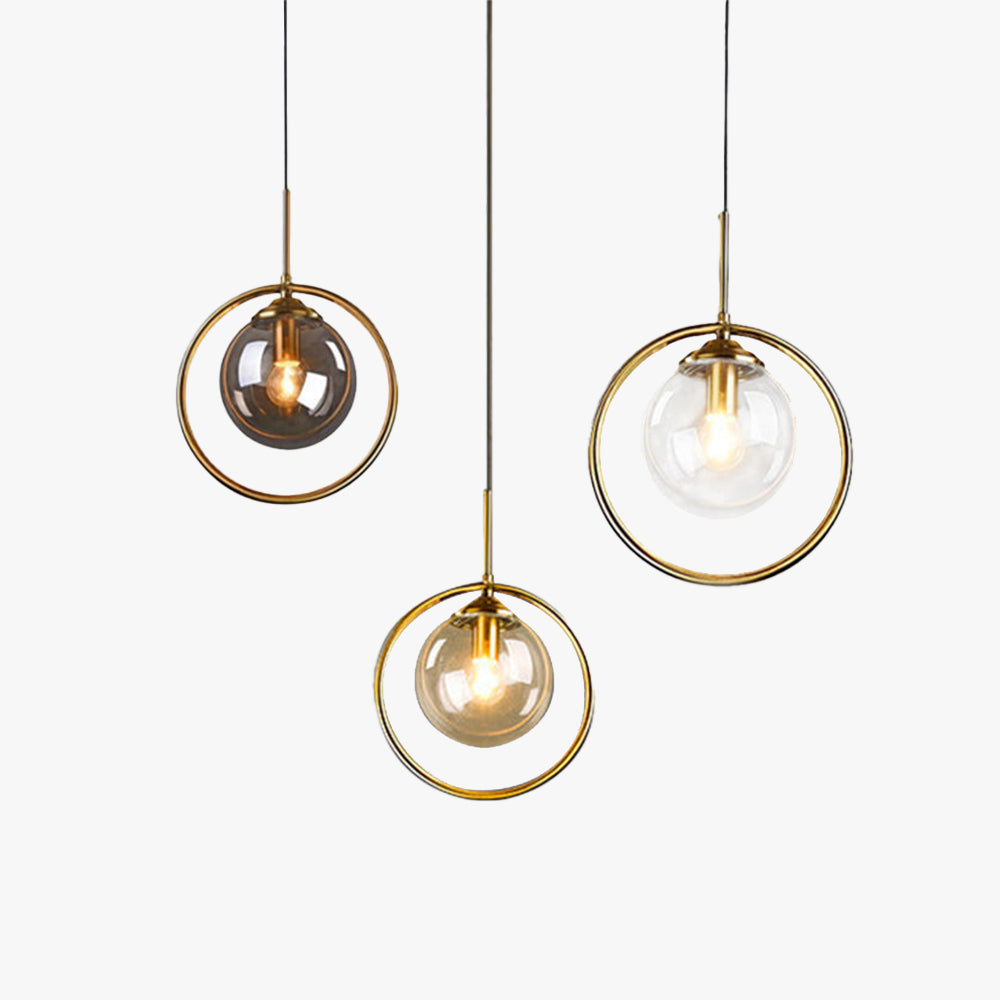 Lampada a sospensione con globo in vetro e anello in metallo, vetro colorato, dimmerabile