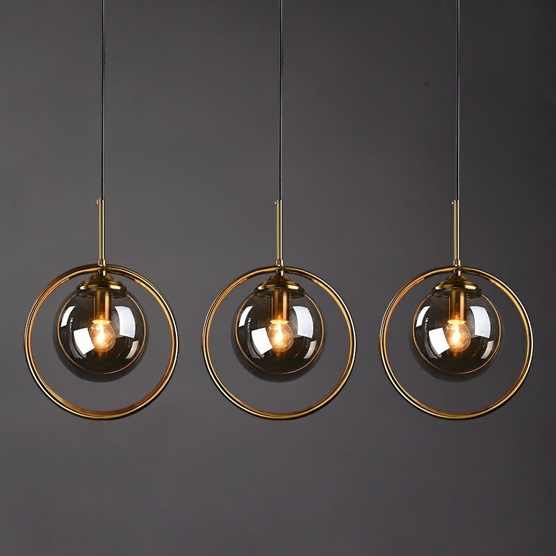 Lampada a sospensione con globo in vetro e anello in metallo, vetro colorato, dimmerabile