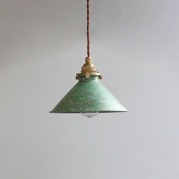 Lampada a sospensione conica vintage rustica con paralume in metallo anticato