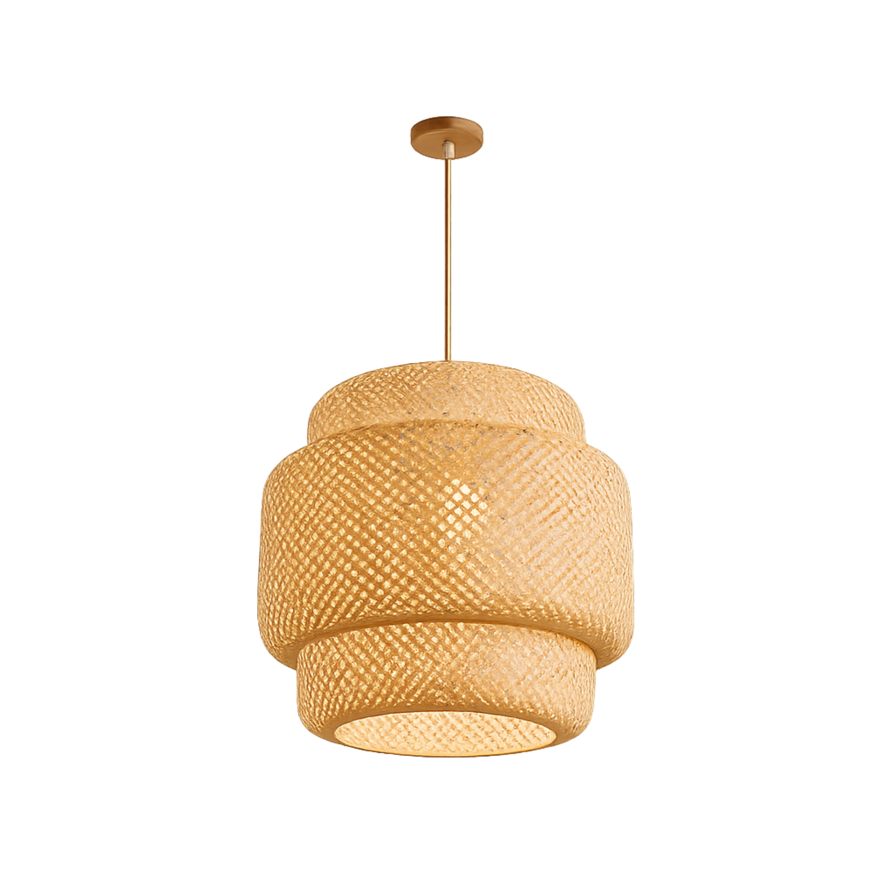 Lampada a sospensione in bambù intrecciato boho japandi con cavo beige