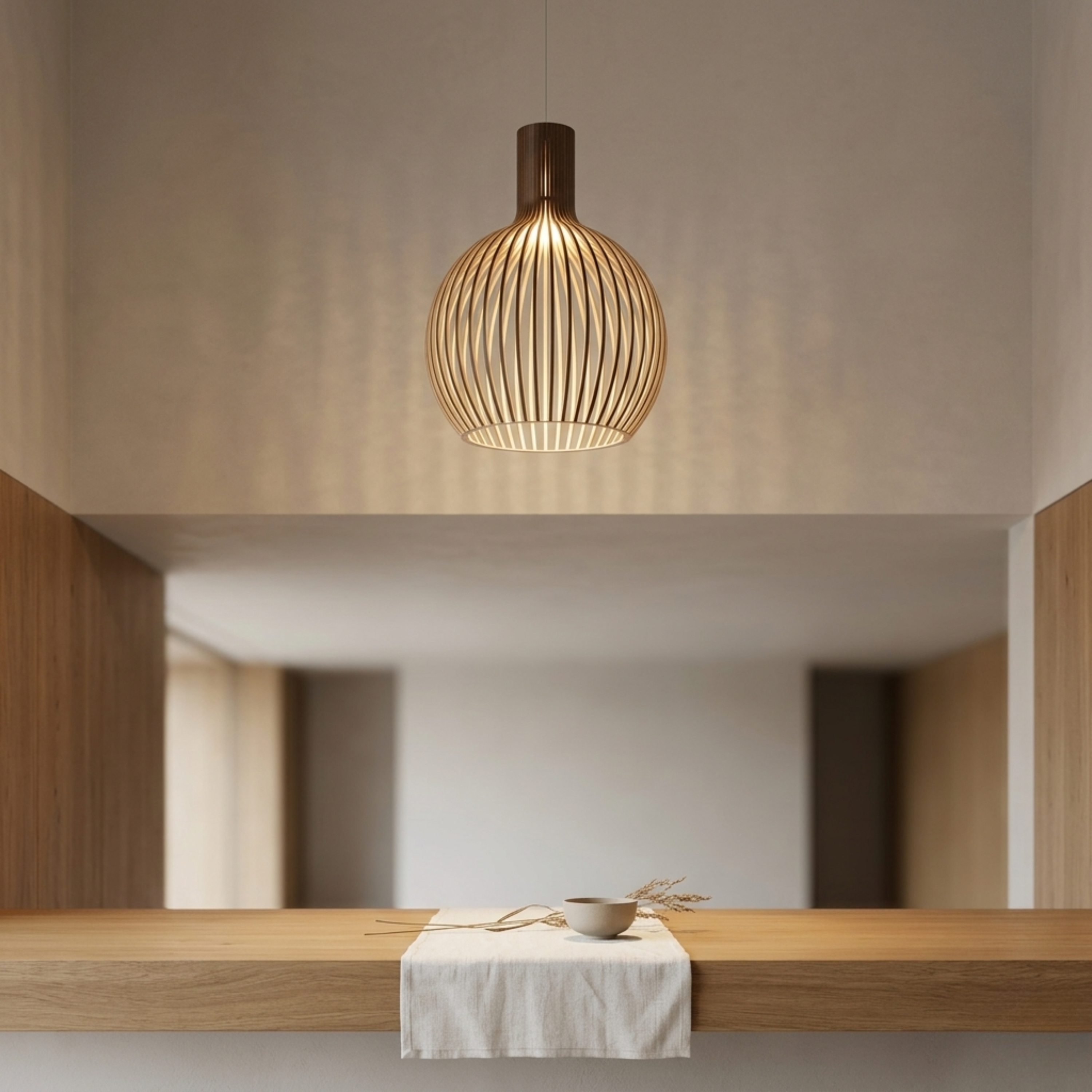 Lampada a sospensione in legno di betulla Octo 4240