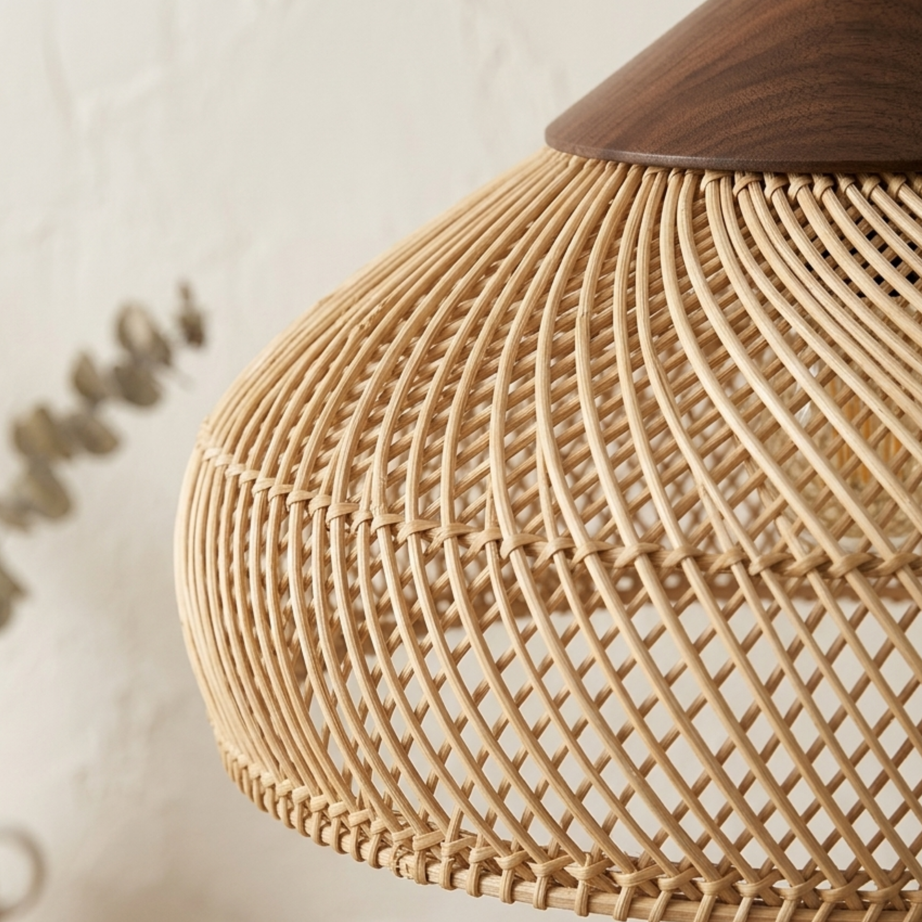 Lampada a sospensione in rattan naturale vintage boho a goccia in legno con LED