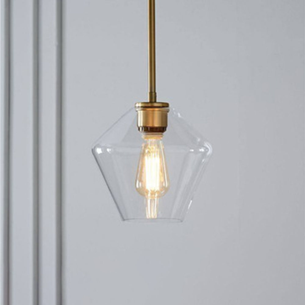 Lampada a sospensione in vetro sfaccettato a forma di diamante, ambra e trasparente, cavo in metallo