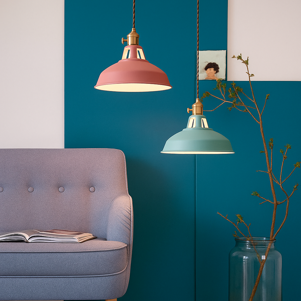 Lampada a sospensione industriale a cupola in metallo colorato LED per cucina