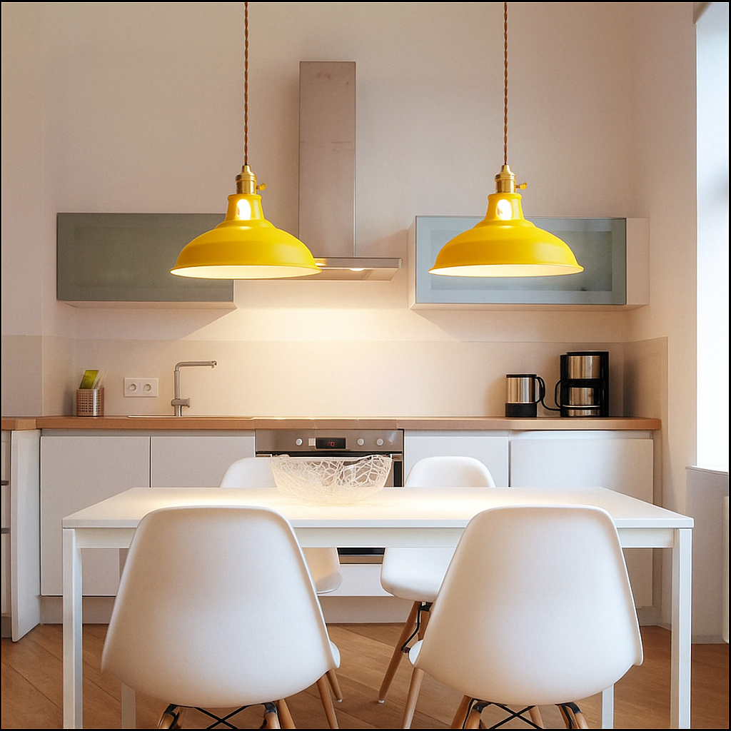 Lampada a sospensione industriale a cupola in metallo colorato LED per cucina