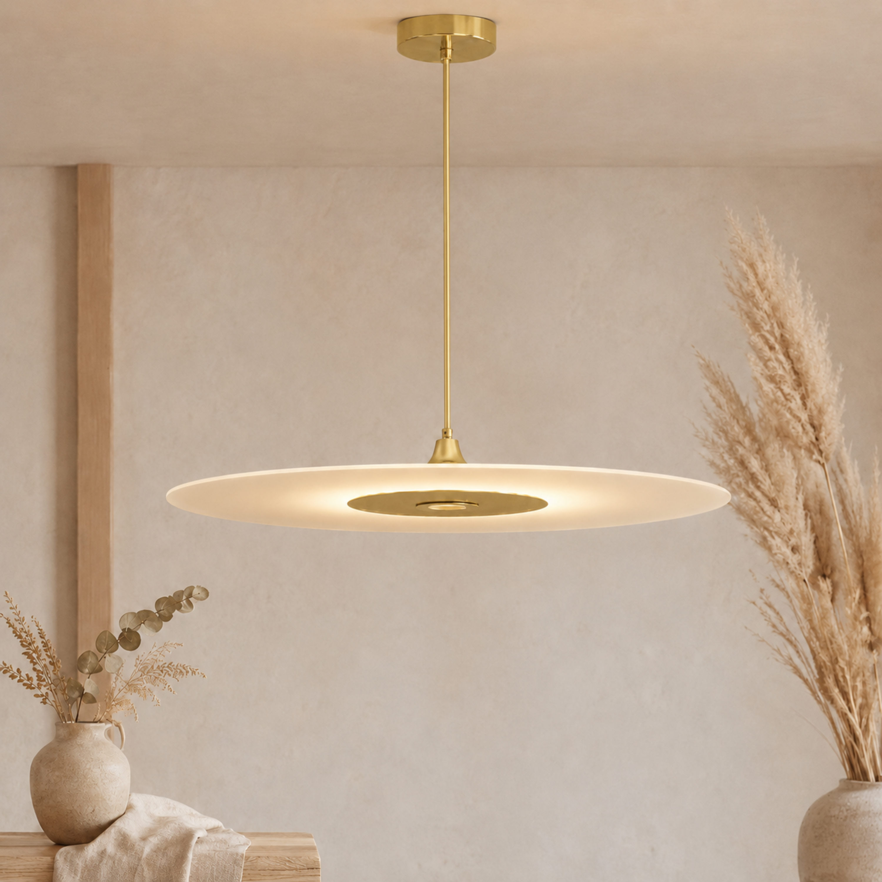 Lampada a sospensione LED a disco piatto moderna e minimalista in nero o oro