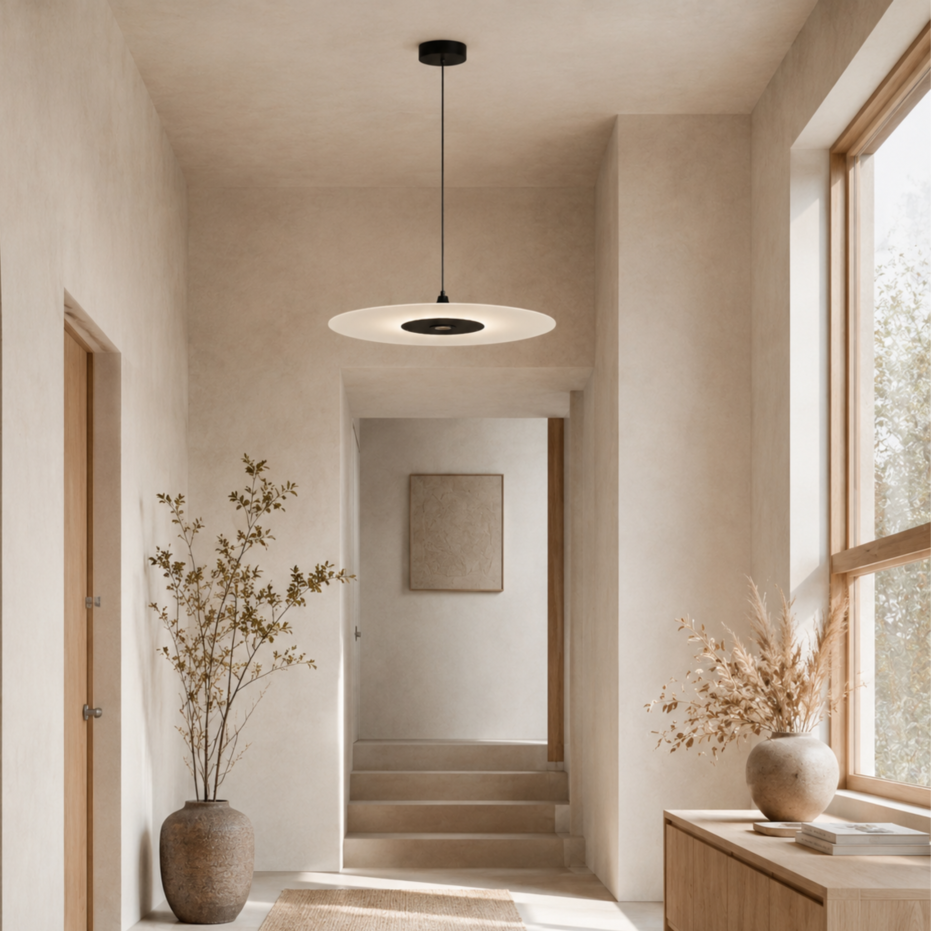Lampada a sospensione LED a disco piatto moderna e minimalista in nero o oro