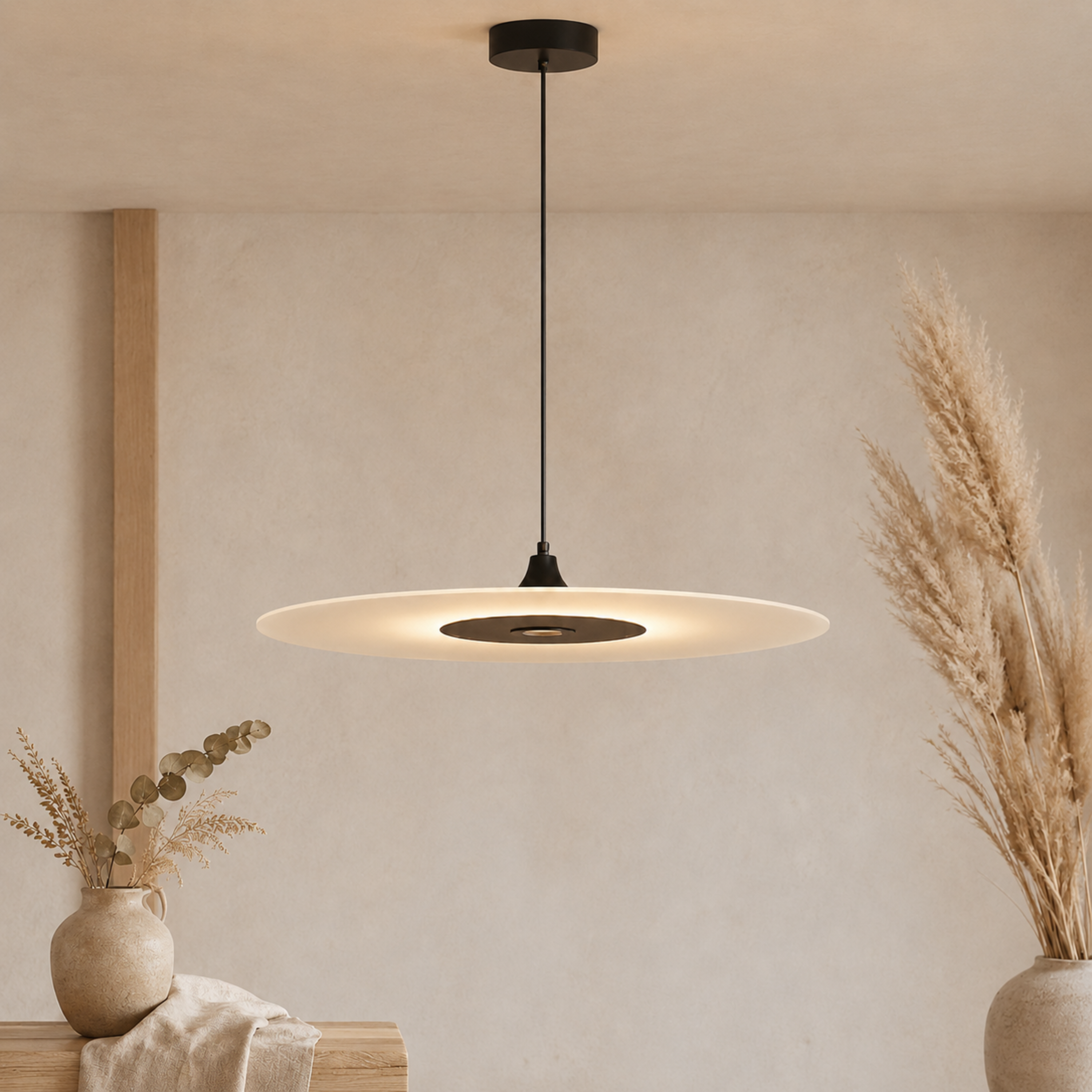 Lampada a sospensione LED a disco piatto moderna e minimalista in nero o oro