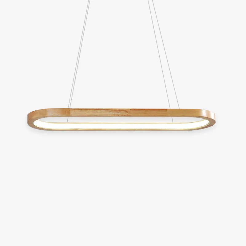 Lampada a sospensione LED ad anello ovale in legno, japandi per isola cucina