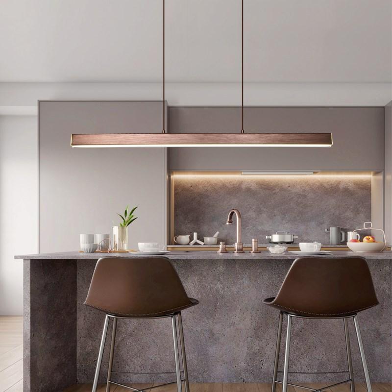 Lampada a sospensione LED lineare in metallo moderna, nera e marrone