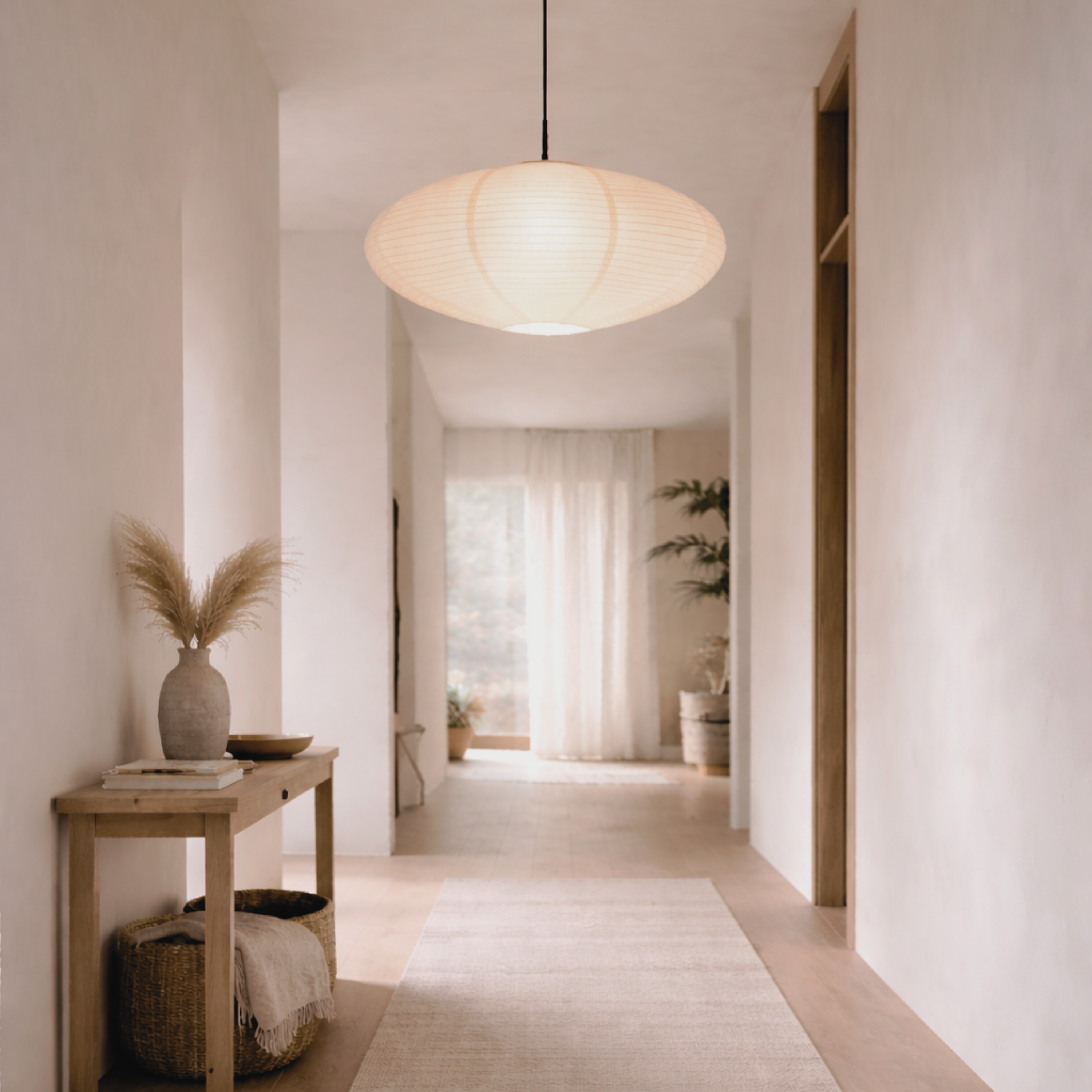 Lampada a sospensione LED ovale in carta di riso wabi sabi