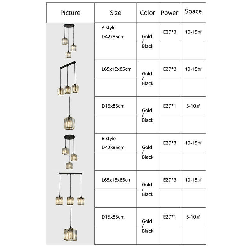 Lampada a sospensione lineare moderna a cluster in vetro rigato con paralumi cilindrici neri
