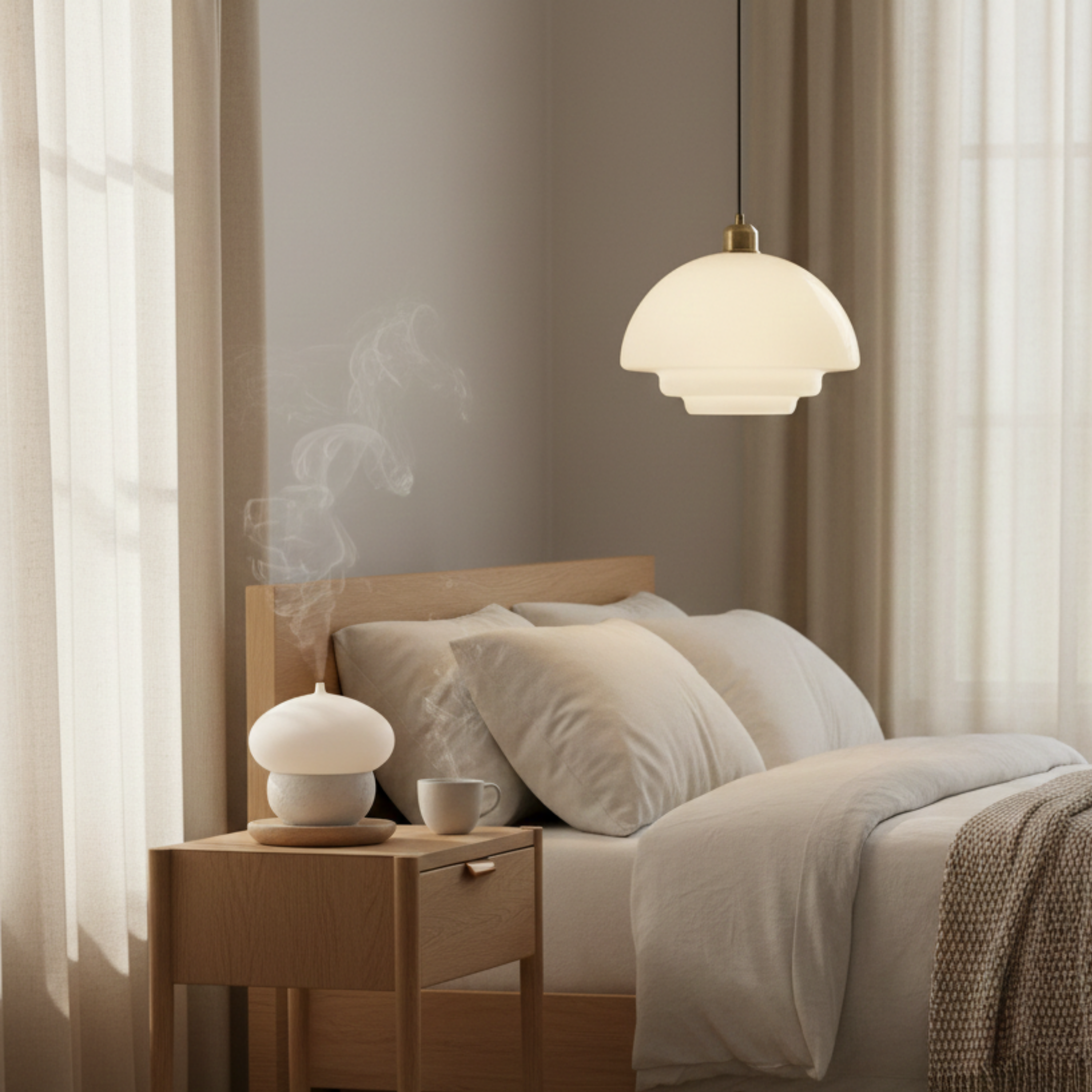 Lampada a sospensione mid century in vetro opalino bianco con dettaglio in ottone