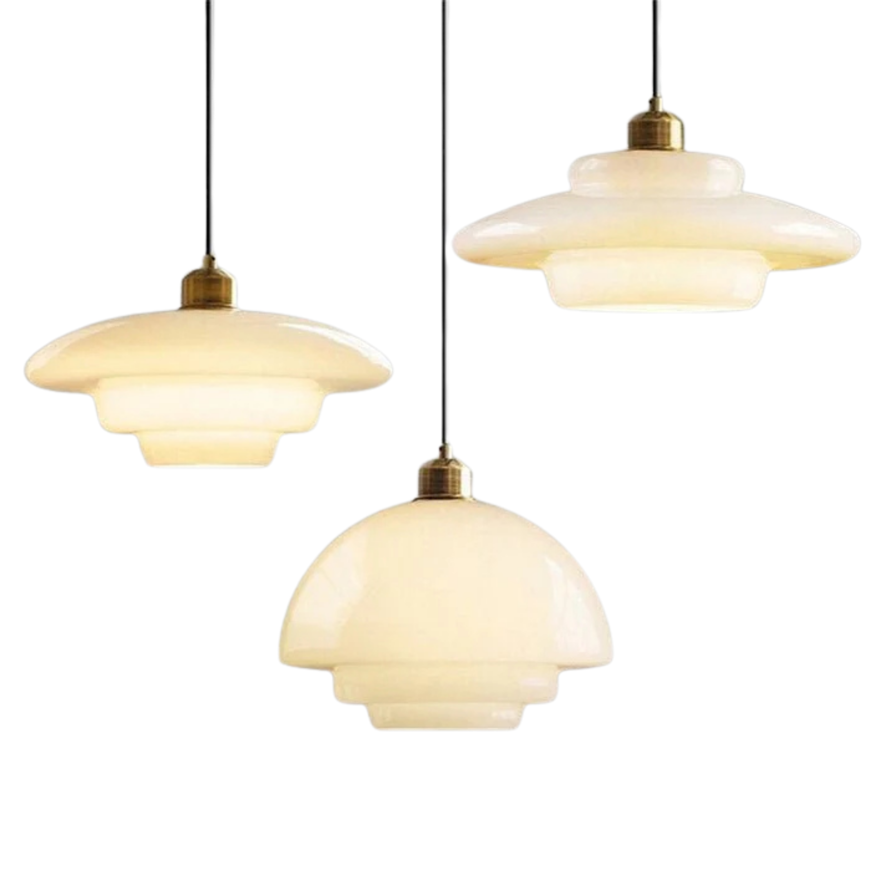 Lampada a sospensione mid century in vetro opalino bianco con dettaglio in ottone