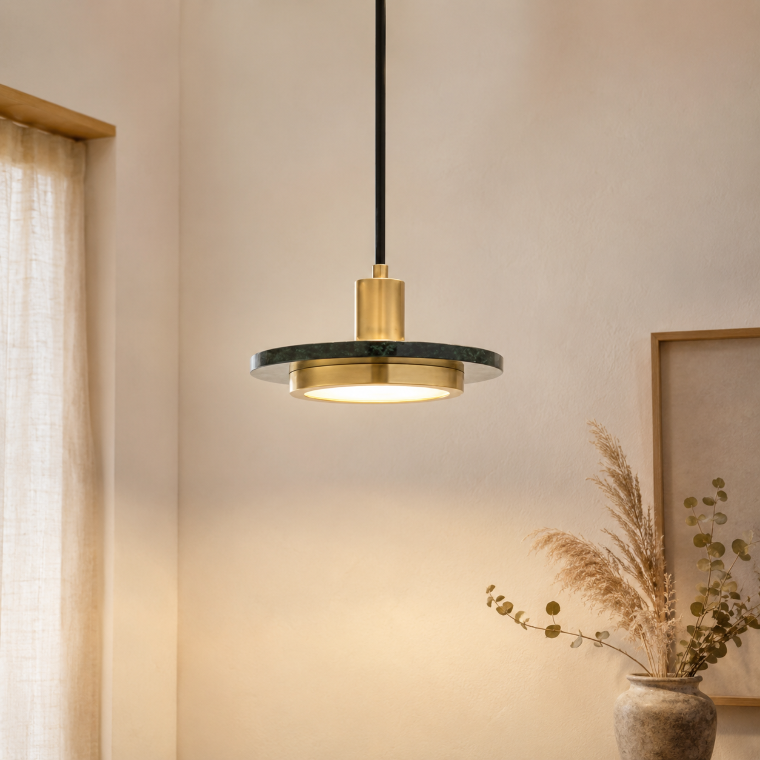 Lampada a sospensione moderna a cupola in ferro e pietra, LED a tre colori per sala da pranzo