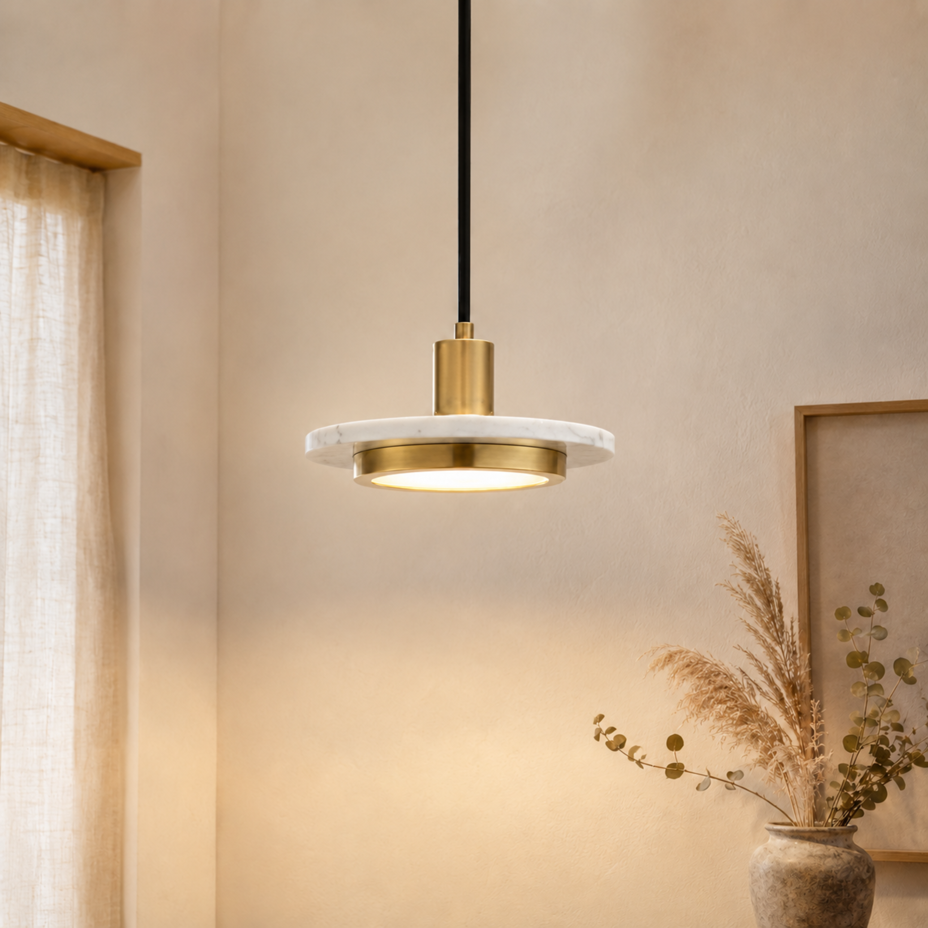 Lampada a sospensione moderna a cupola in ferro e pietra, LED a tre colori per sala da pranzo