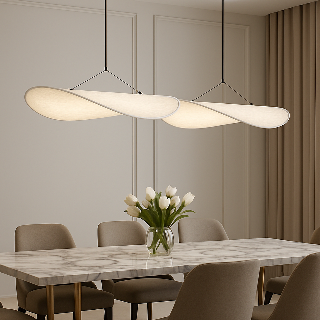 Lampada a sospensione moderna scultorea in seta stile japandi