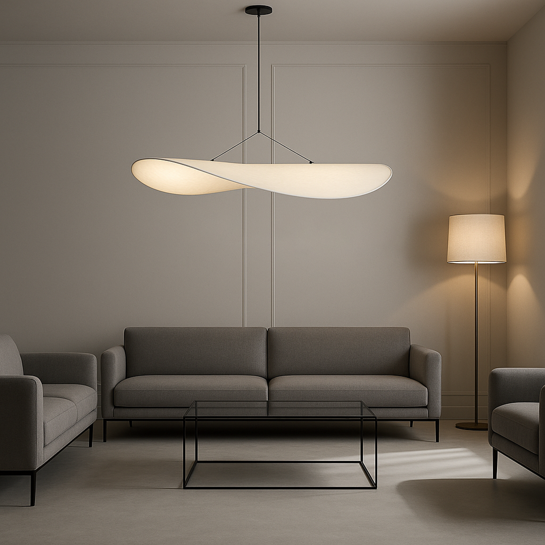 Lampada a sospensione moderna scultorea in seta stile japandi