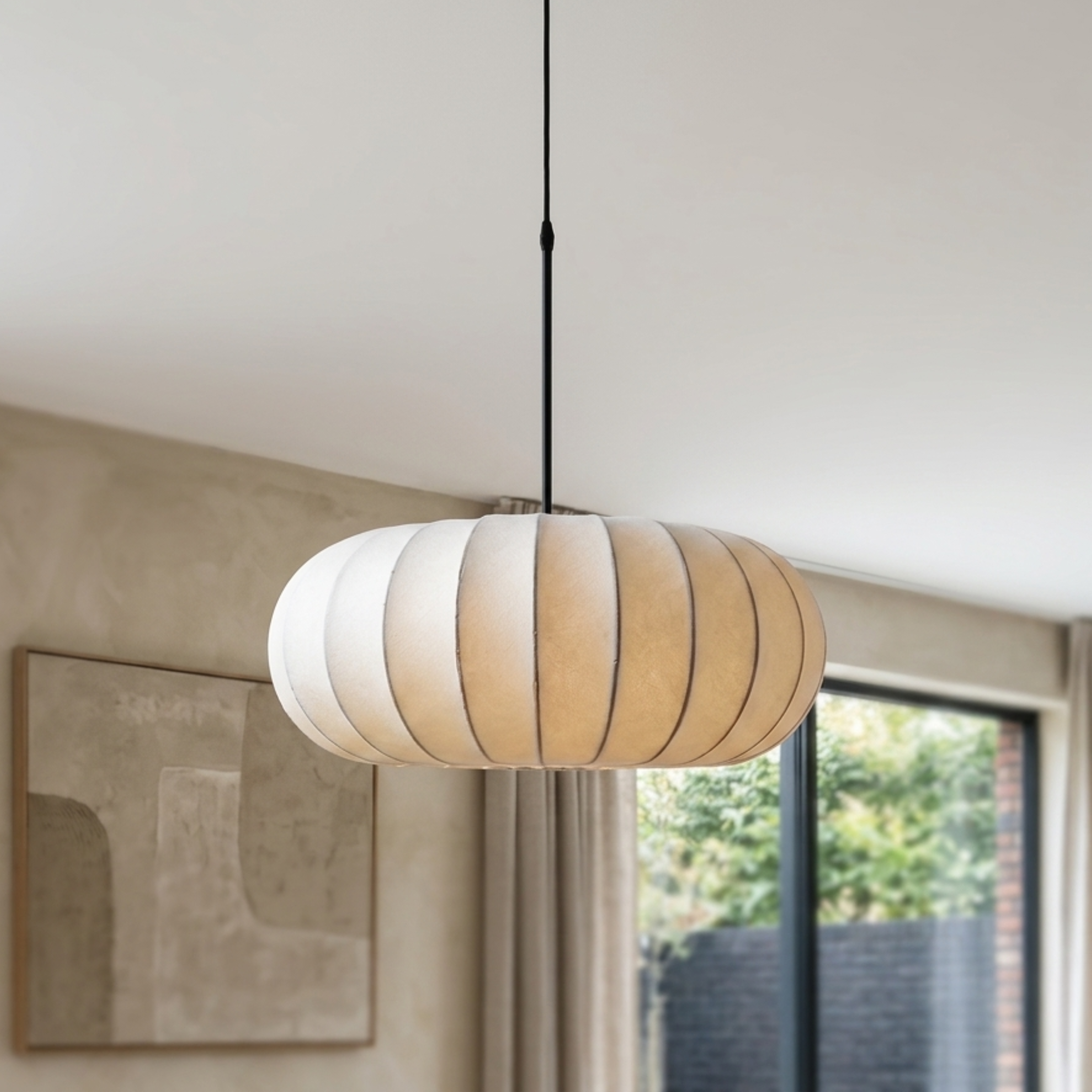 Lampada a sospensione ovale in seta bianca, stile scandinavo