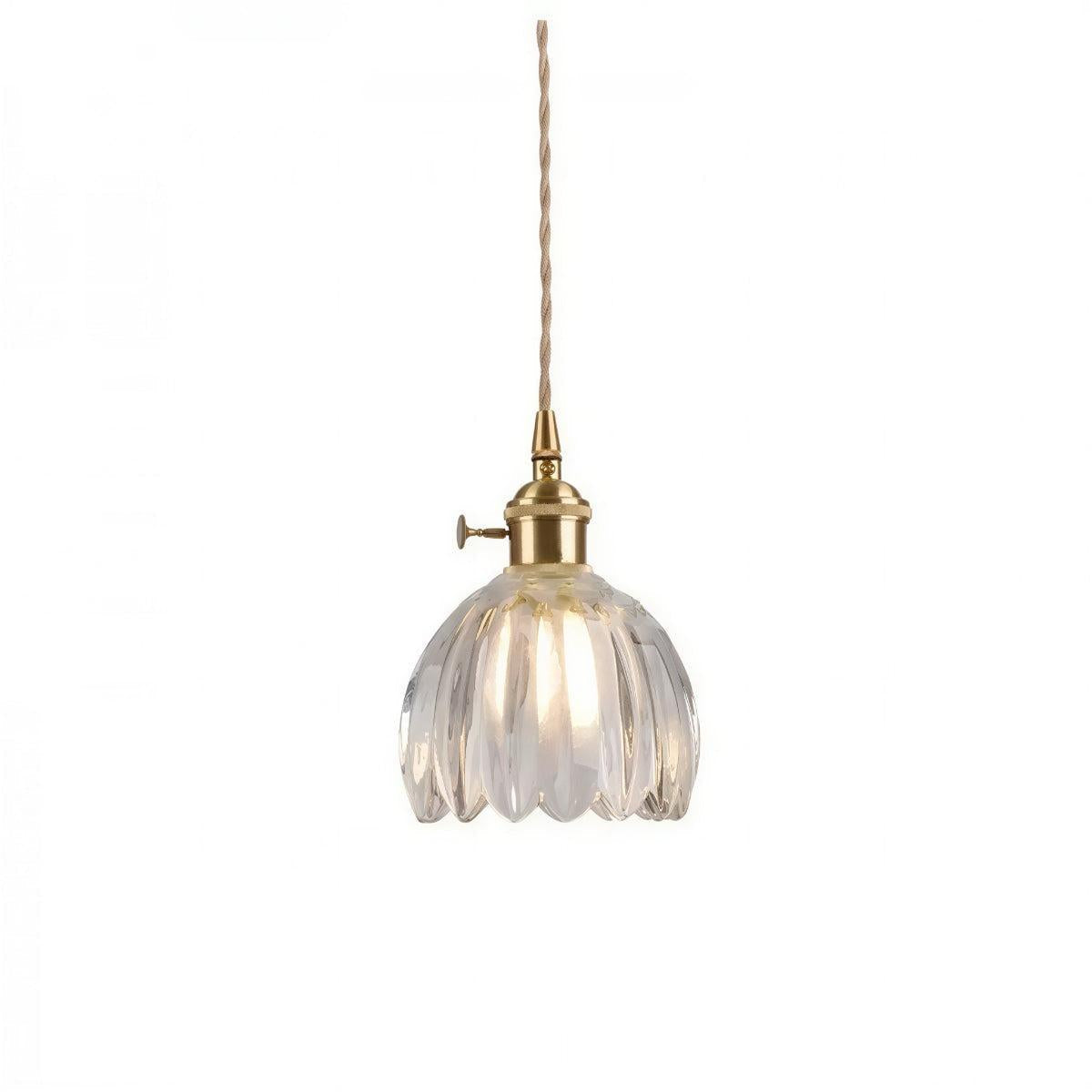 Lampada a sospensione vintage con paralume floreale in vetro e luce d'ambiente