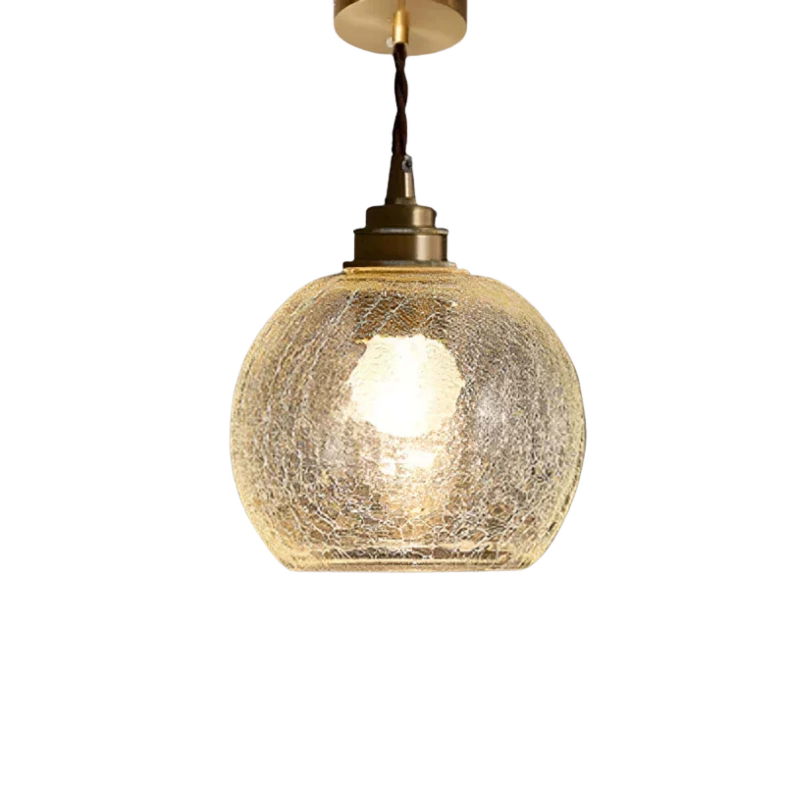 Lampada a sospensione vintage in vetro rigato trasparente con attacco color ottone