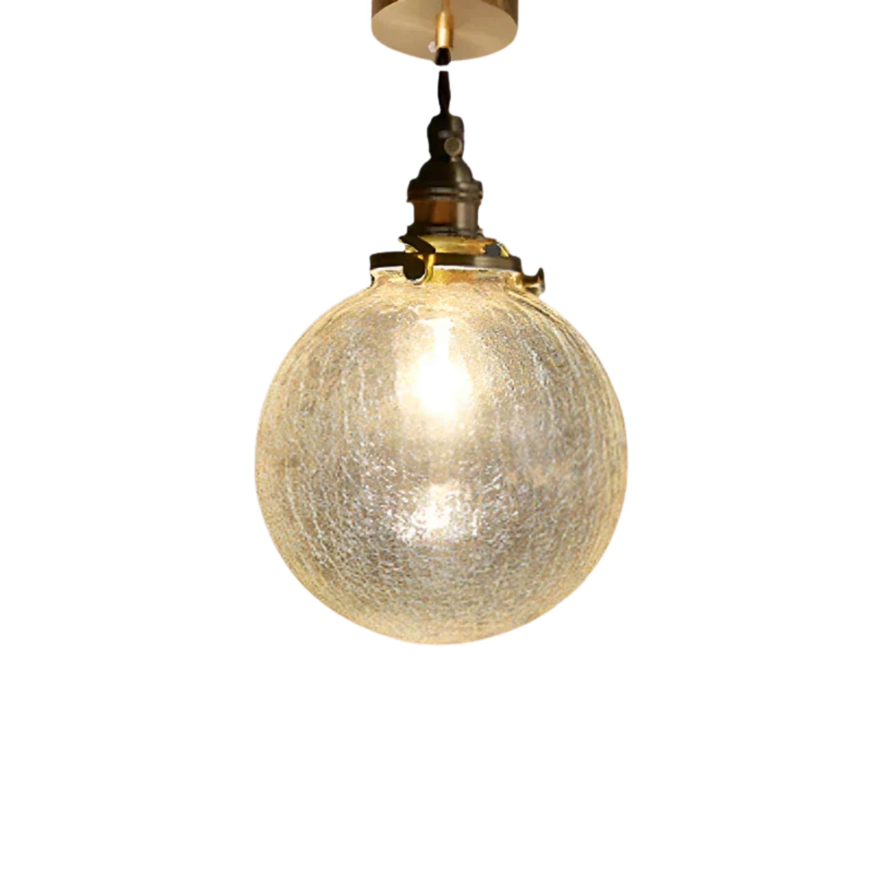 Lampada a sospensione vintage in vetro rigato trasparente con attacco color ottone