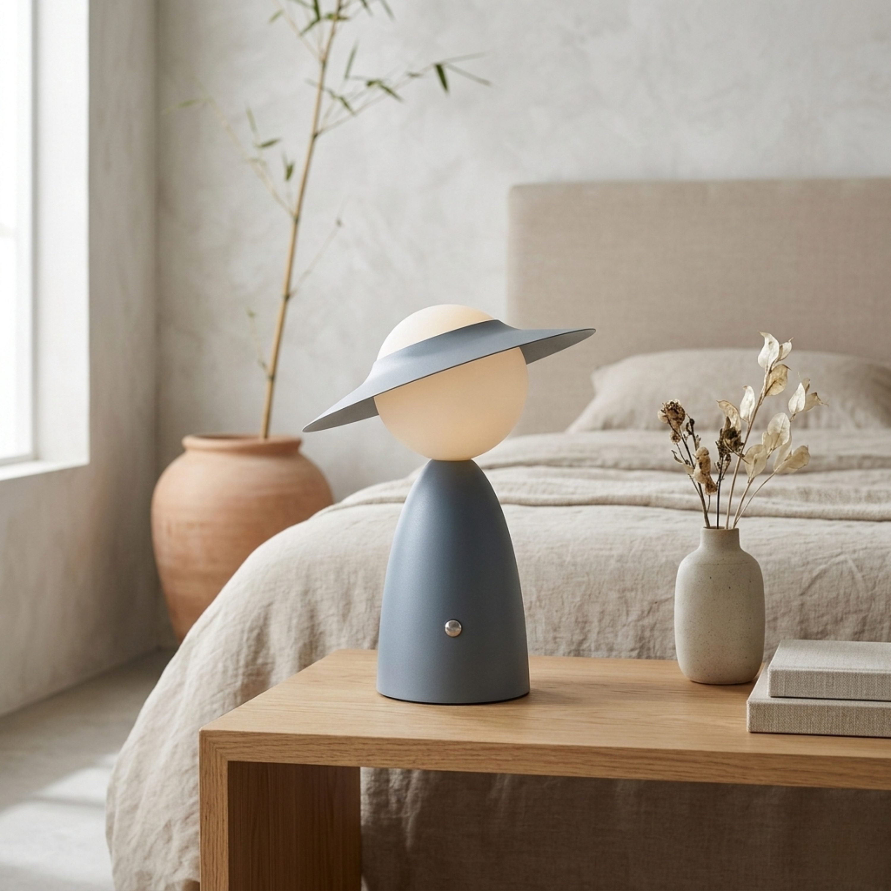 Lampada da comodino LED moderna dimmerabile touch con ricarica wireless per smartphone